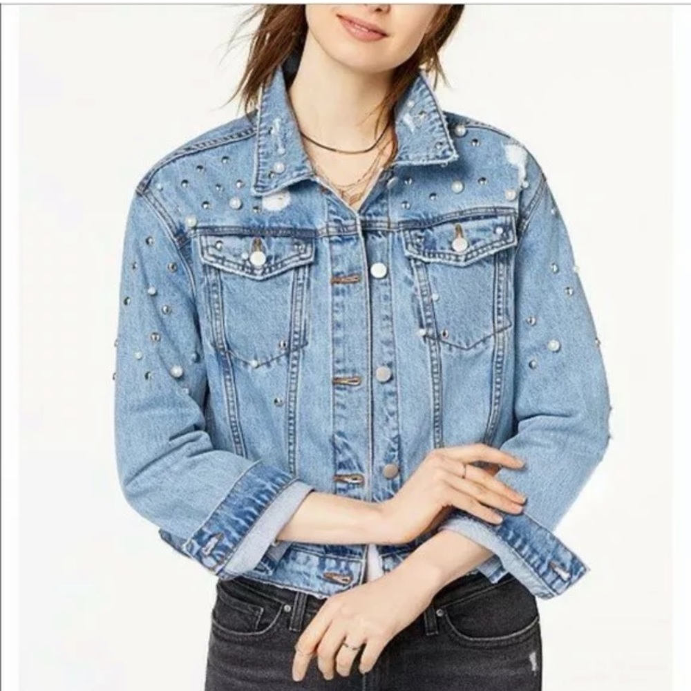 NWT Tinsel Town Pearl Oversized Denim Jean Jacket